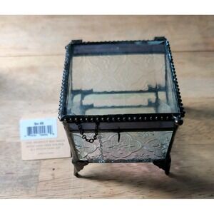 J. Devlin Clear Beveled Textured Glass Lidded Trinket Box For Mom's Pink Hue